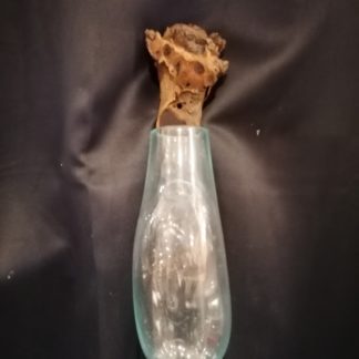 Vase en verre sur bûche (allongé)