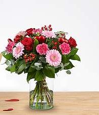 Bouquet rose et rouge avec coeur en wax
